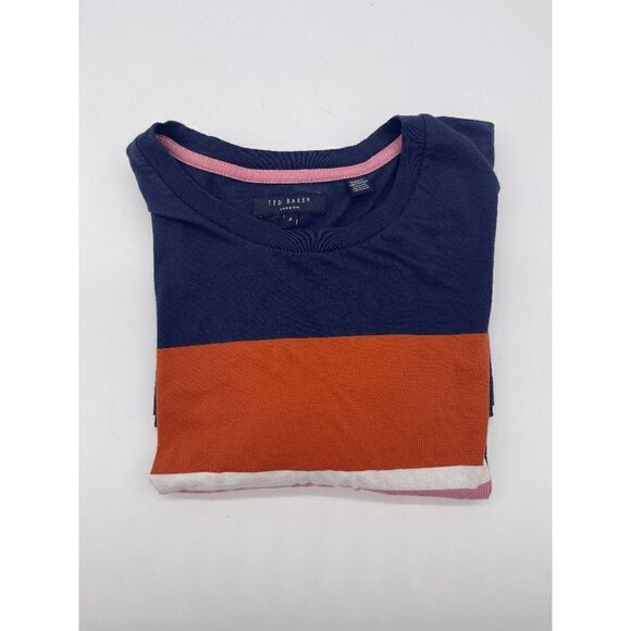 Ted Baker London T-Shirt Striped Short Sleeves Sz M Crew Neck Cotton Multicolor - Picture 5 of 10